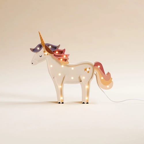 Drewniana Lampka Jednorożec dla dzieci - fiolet & róż