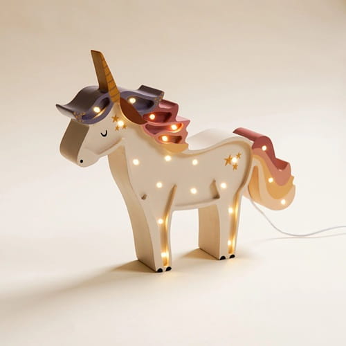 Drewniana Lampka Jednorożec dla dzieci - fiolet & róż