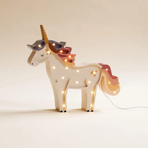 Drewniana Lampka Jednorożec dla dzieci - fiolet & róż