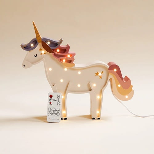 Drewniana Lampka Jednorożec dla dzieci - fiolet & róż