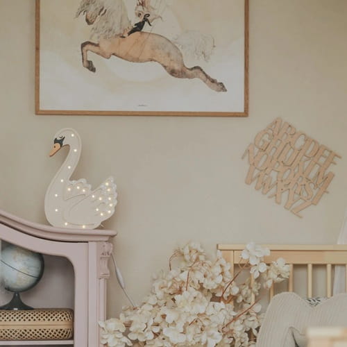 Drewniana Lampka Łabędź dla dzieci - biały