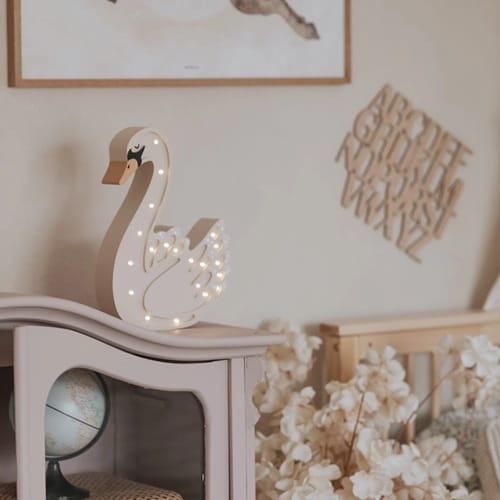 Drewniana Lampka Łabędź dla dzieci - biały