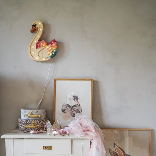 Drewniana Lampka Łabędź dla dzieci - tęczowy