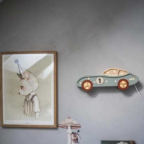 Drewniana Lampka Auto dla dzieci - turkusowy