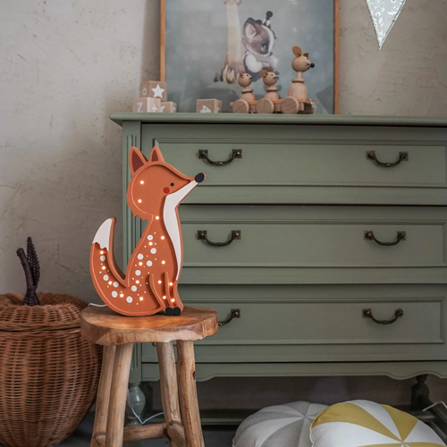 Drewniana Lampka Lisek dla dzieci rudy