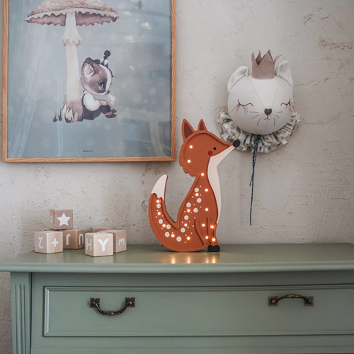 Drewniana Lampka Lisek dla dzieci rudy