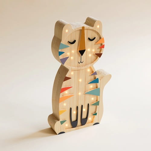 Drewniana Lampka Tygrys dla dzieci kolorowy