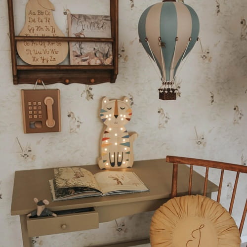 Drewniana Lampka Tygrys dla dzieci kolorowy