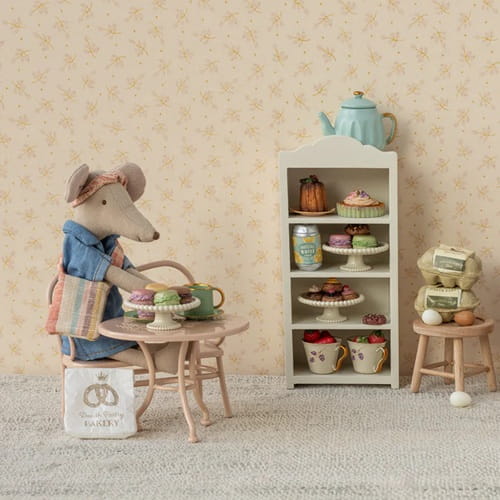 Maileg stół i ławka duży różowy zestaw kawowy dla myszek 1