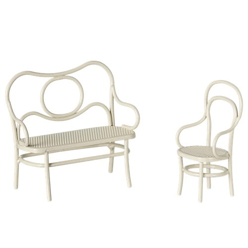 Maileg stół, ławka i krzesło mały biały zestaw kawowy dla myszek 3