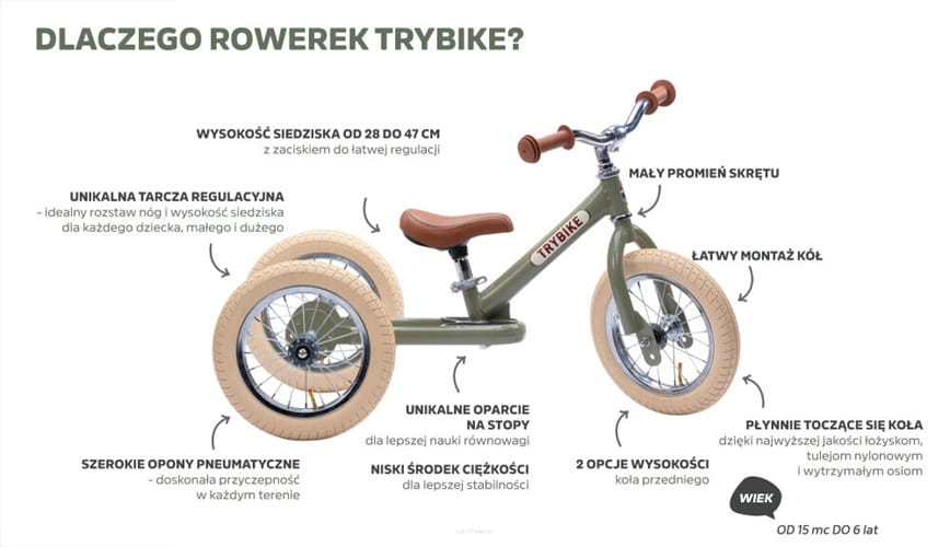 Rowerek trójkołowy biegowy 2w1 czarny matowy Trybike 10