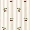 Tapeta dziecięca beżowe paski wiśnie Little Cherries on Beige Stripes 1