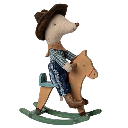 Maileg Myszka kowboj Młodszy Brat na koniku bujanym 2025