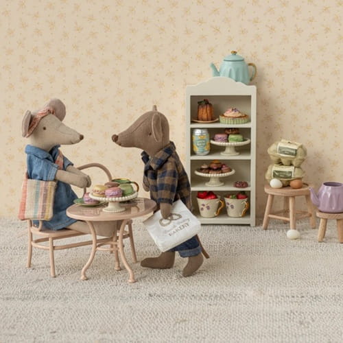 Maileg stół i ławka duży różowy zestaw kawowy dla myszek 2