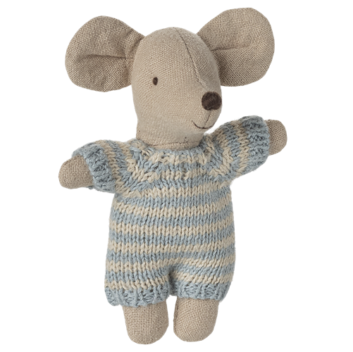 Maileg Myszka niemowlę chłopiec w nosidełku blue 3