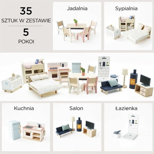 Drewniane mebelki dla lalek duży zestaw do domków Le Toy Van 1