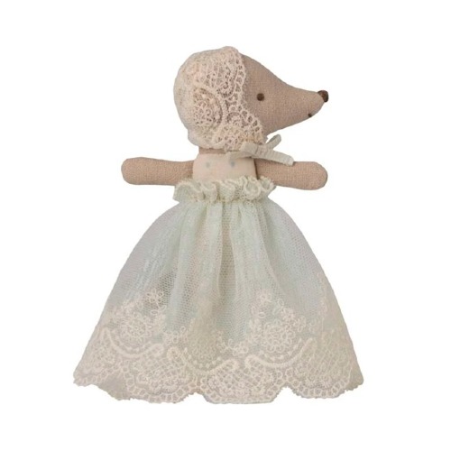 Maileg myszka baby w sukience miętowej do chrztu
