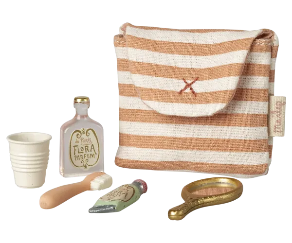 Maileg zestaw szczoteczek w torebce dla myszek, w czerwone paski