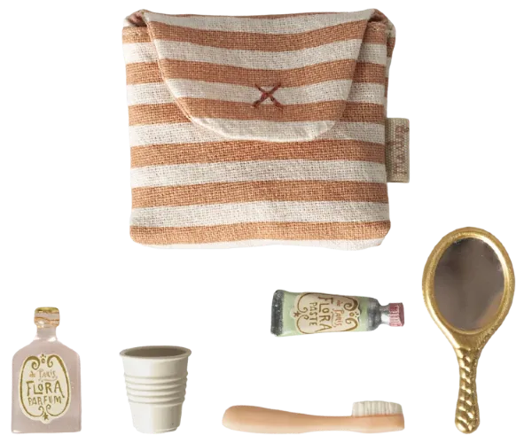 Maileg zestaw szczoteczek w torebce dla myszek, w czerwone paski  3