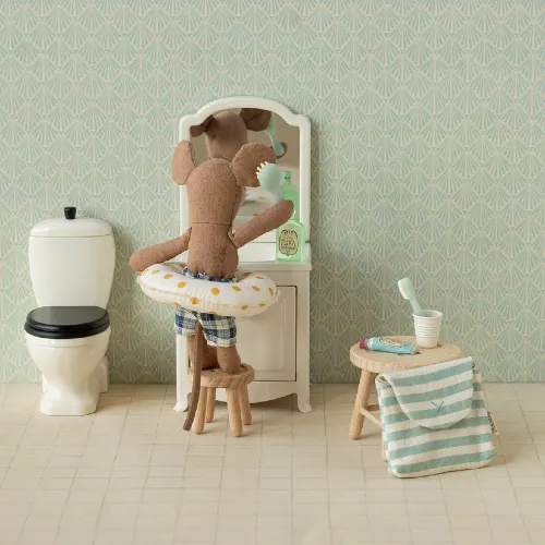 Maileg zestaw szczoteczek w torebce dla myszek, w niebieskie paski 1