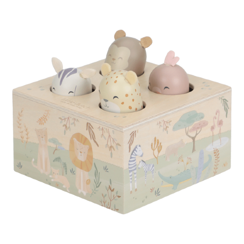 Drewniana zabawka interaktywna pop-up Safari Friends Little Dutch 1