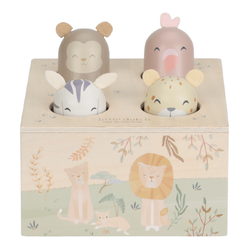 Drewniana zabawka interaktywna pop-up Safari Friends Little Dutch