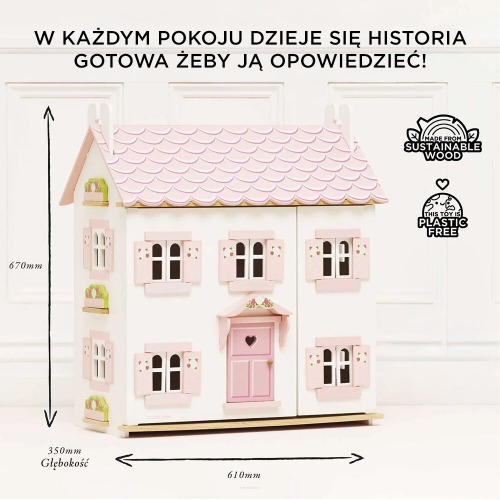 Drewniany domek dla lalek różowy Sophie Le Toy Van 7