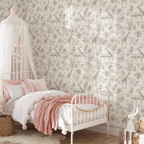 Tapeta dziecięca safari cream w pasach 280x53 cm 1