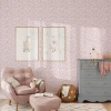 Tapeta dziecięca kwiaty mini stokrotki - różowa w pasach 280x53 cm