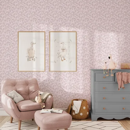 Tapeta dziecięca kwiaty mini stokrotki - różowa w pasach 280x53 cm
