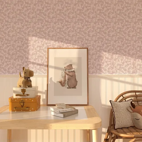 Tapeta dziecięca kwiaty mini stokrotki - różowa w pasach 280x53 cm 2