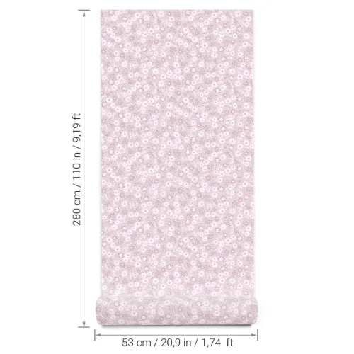 Tapeta dziecięca kwiaty mini stokrotki - różowa w pasach 280x53 cm 6