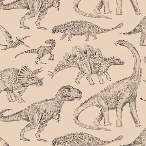 Tapeta dziecięca dinozaury - beżowa w pasach 280x53 cm 1