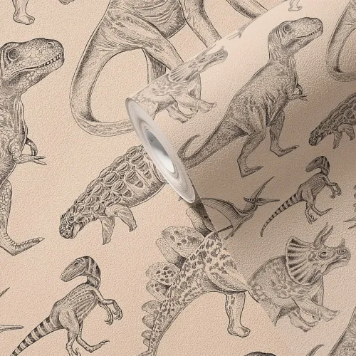 Tapeta dziecięca dinozaury - beżowa w pasach 280x53 cm 4