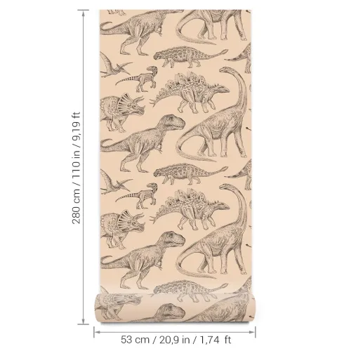 Tapeta dziecięca dinozaury - beżowa w pasach 280x53 cm 7