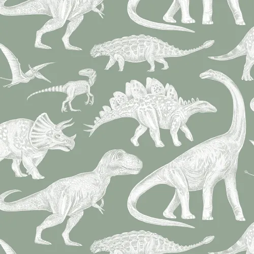 Tapeta dziecięca dinozaury - matcha w pasach 280x53 cm