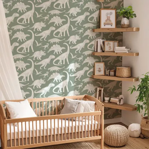 Tapeta dziecięca dinozaury - matcha w pasach 280x53 cm 1