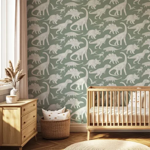 Tapeta dziecięca dinozaury - matcha w pasach 280x53 cm 2
