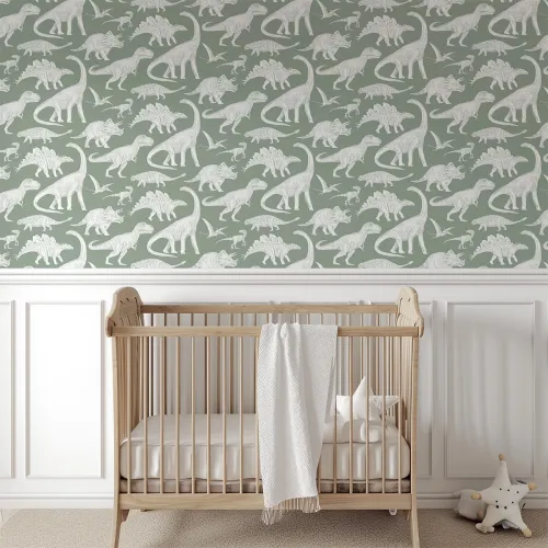 Tapeta dziecięca dinozaury - matcha w pasach 280x53 cm 3