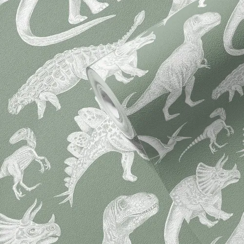Tapeta dziecięca dinozaury - matcha w pasach 280x53 cm 4