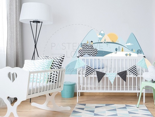 Naklejka na ścianę - góry błękitne 1