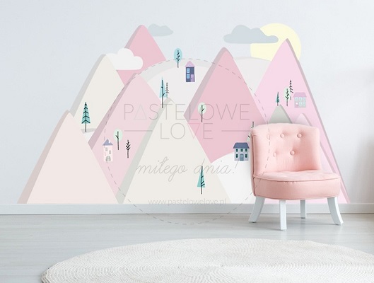 Naklejka na ścianę - góry różowe 2