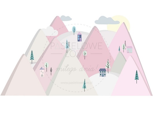 Naklejka na ścianę - góry różowe 3