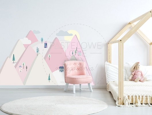 Naklejka na ścianę - góry różowe