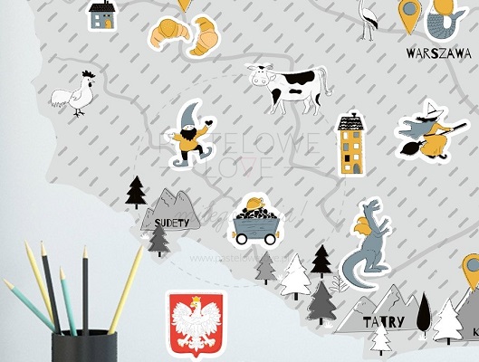 Naklejka na ścianę - mapa Polski szara 3