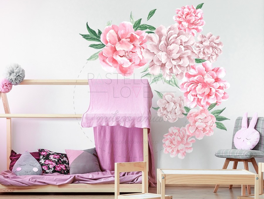 Naklejka na ścianę - piwonie różowe kwiaty 1