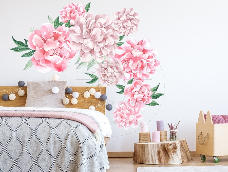 Naklejka na ścianę - piwonie różowe kwiaty