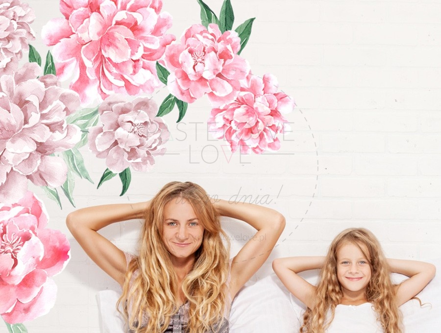 Naklejka na ścianę - piwonie różowe kwiaty 3