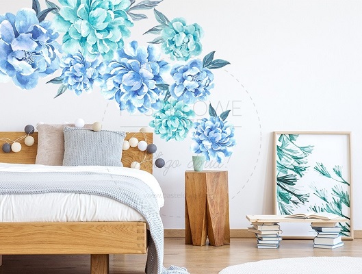 Naklejka na ścianę - piwonie niebieskie
