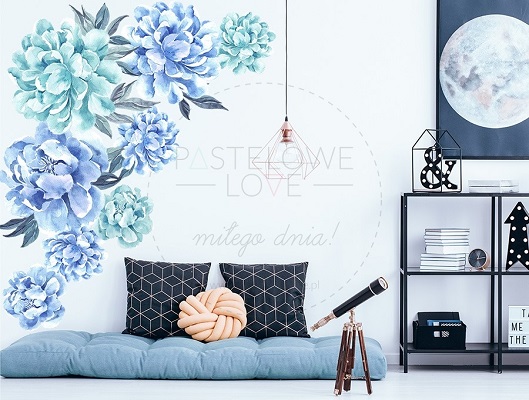 Naklejka na ścianę - piwonie niebieskie 1